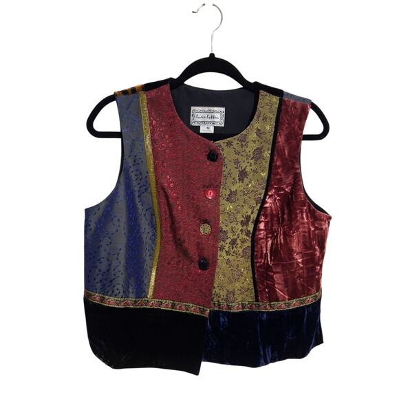 Vintage 90s Lucia Lukken Wo.ens size Small Broomskirts Eclectic Patchwork Vest - Picture 9 of 13